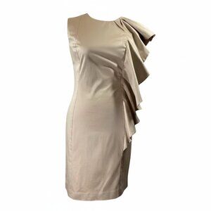 French Connection Beige One Shoulder Ruffle Sheath Dress Size 2